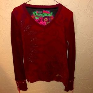 Cute red desigual long sleeve tee shirt/sweater